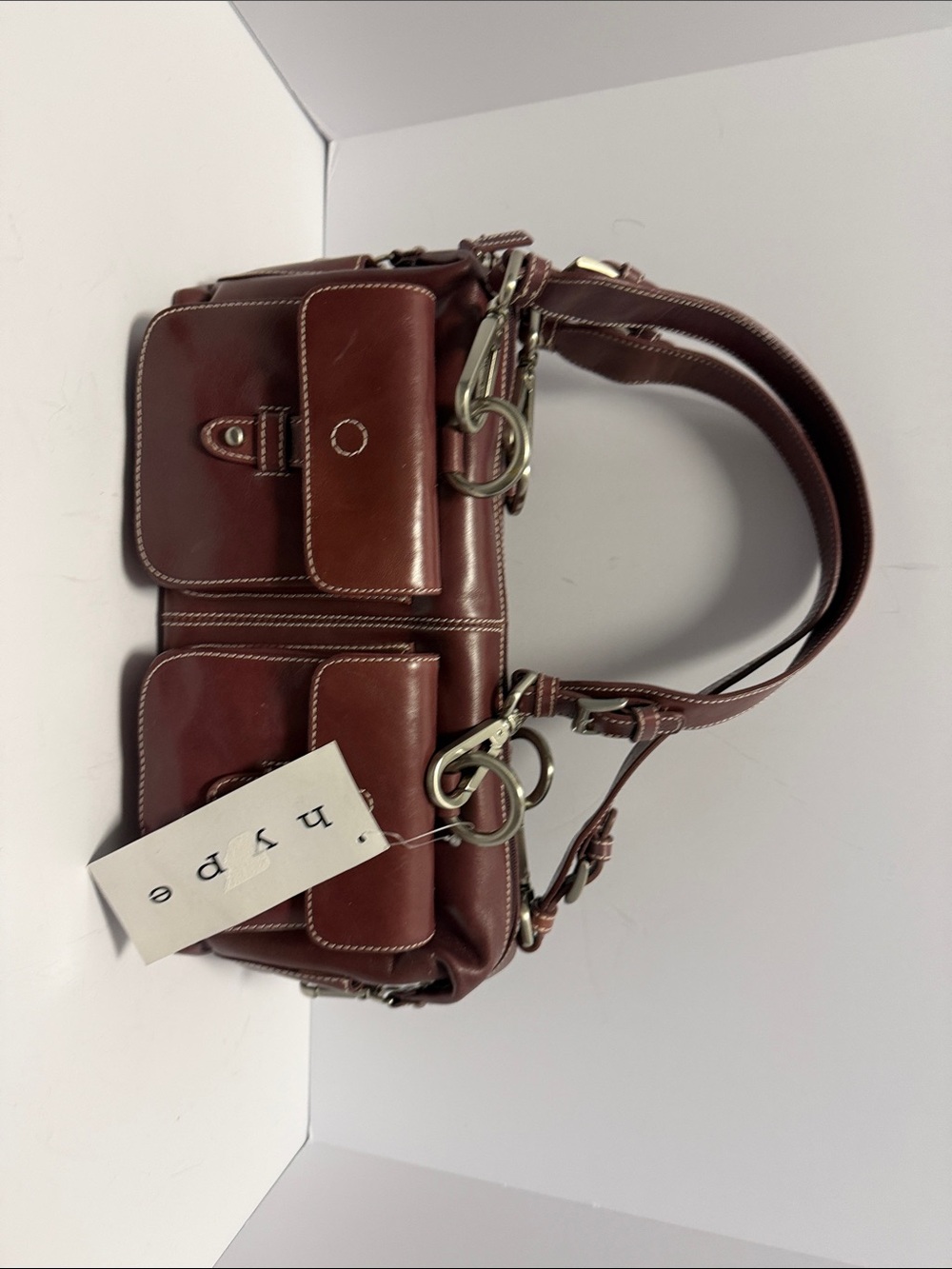 Hype Grape  Leather Messenger Bag with Silver Hardware